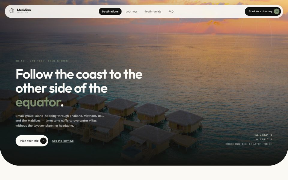 Screenshot of the Meridian Travel Co. website